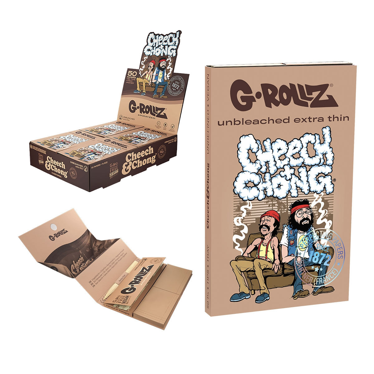 Papel Cheech & Chong™ 'Sofa' sin blanquear, tamaño 1 1/4, boquillas y bandeja