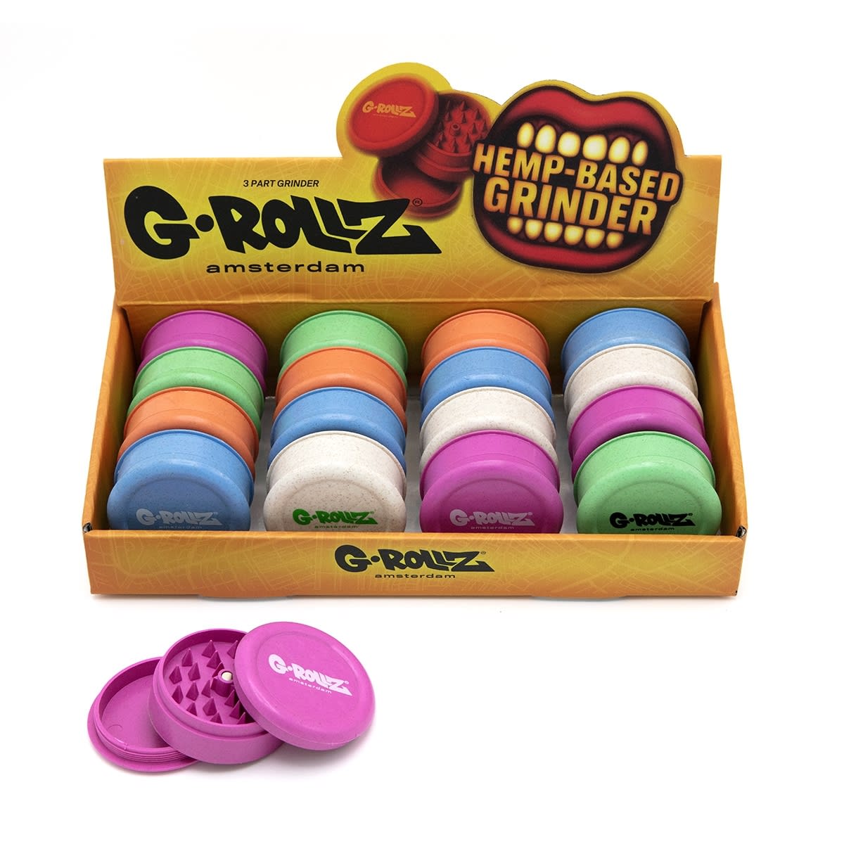 Hemp 3-Part Grinder – Ø60mm Mix color (16pcs/display)