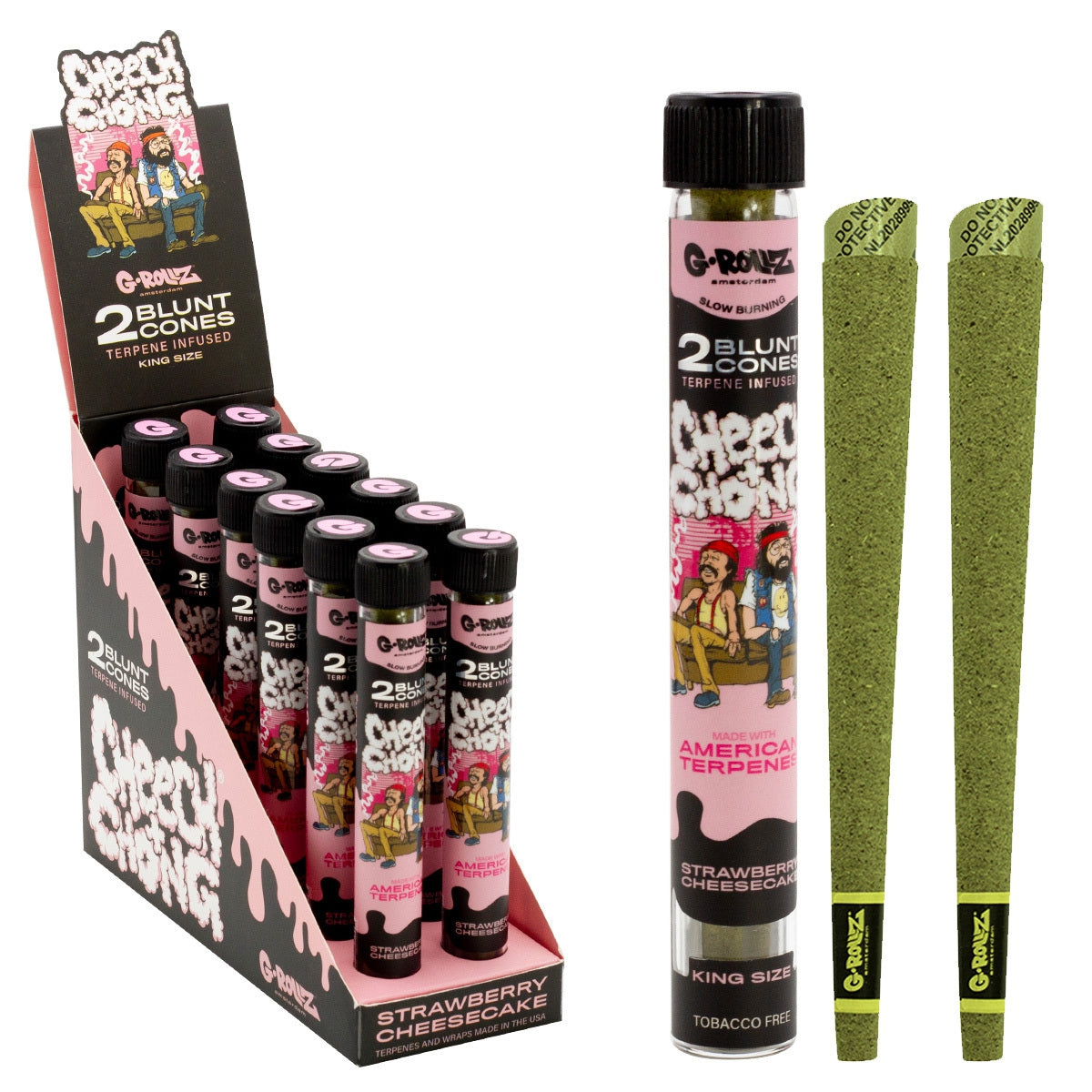 Rollos preenrollados con infusión de terpenos Cheech & Chong™ de 2 x 12 "Strawberry Cheesecake"