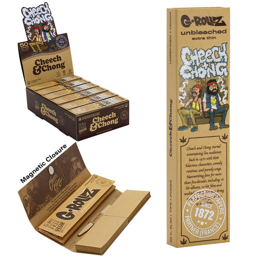 Cheech & Chong™ 'In da Chair' Unbleached - 50 KS Slim Papers + Tips