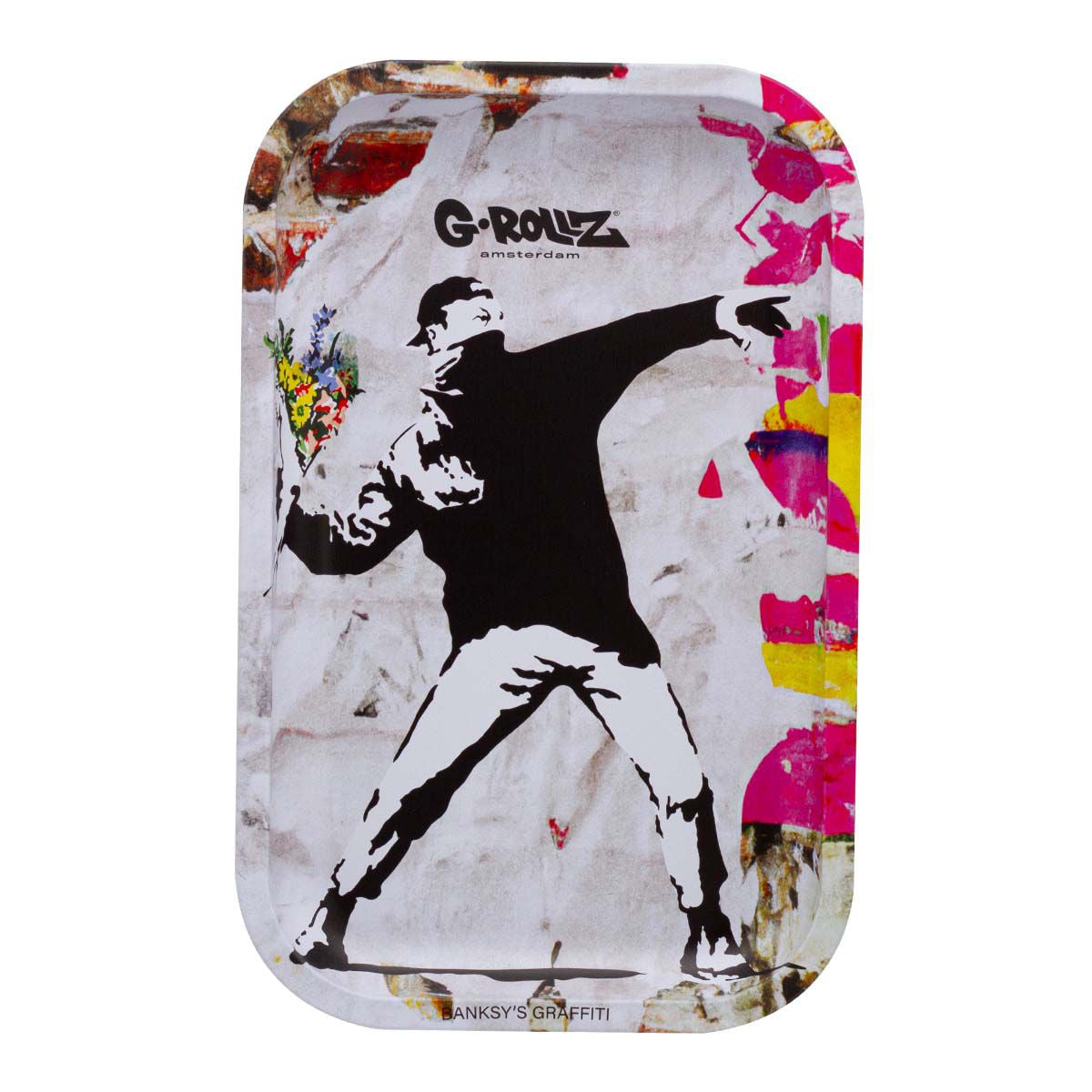 Bandeja mediana de 17,5 x 27,5 cm con el grafiti de Banksy «Flower Thrower Alt»