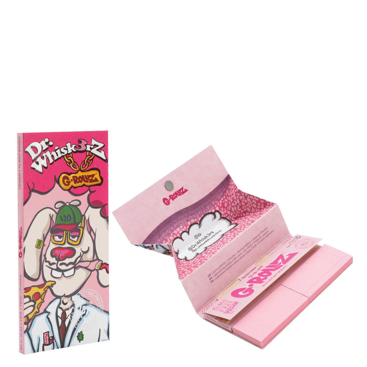 Dr. Whiskerz' Lightly Dyed Pink - 50 KS Slim Papers + Tips & Tray