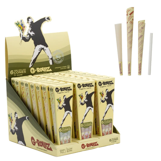 Banksy's Graffiti 'Flower Thrower' 6x Quarter Size Cones - Organic Hemp (24 Packs)
