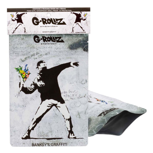 Banksy's Graffiti 'Flower Thrower' Smell-proof Bags - 100 x 150 mm (6 Bags)