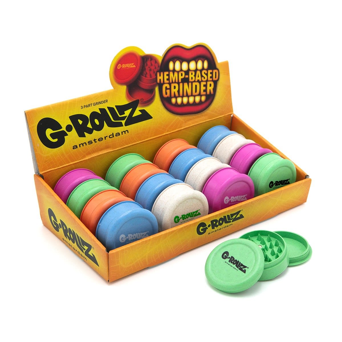Hemp 3-Part Grinder  – Ø60mm Mix color (16pcs/display)