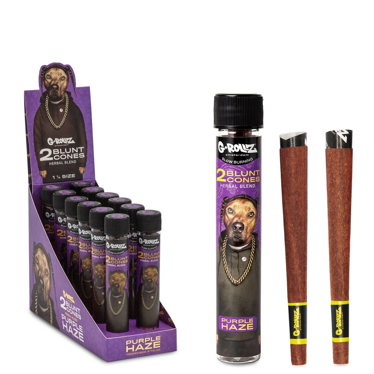 The Dog' 1¼ Size Terpene Infused Cones 'Purple Haze' (12 Pack Display, 24 Cones)